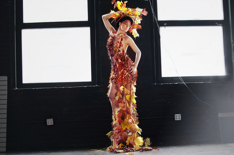 Autumnal Dress made of real decaying leaves picked same day